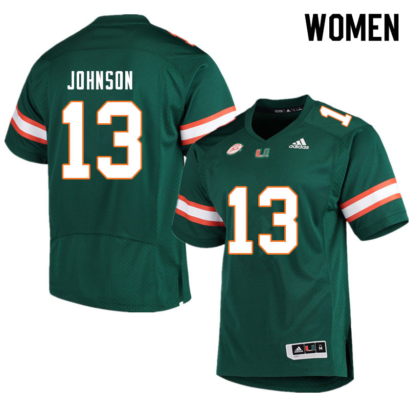 Women #13 Deandre Johnson Miami Hurricanes College Football Jerseys Sale-Green